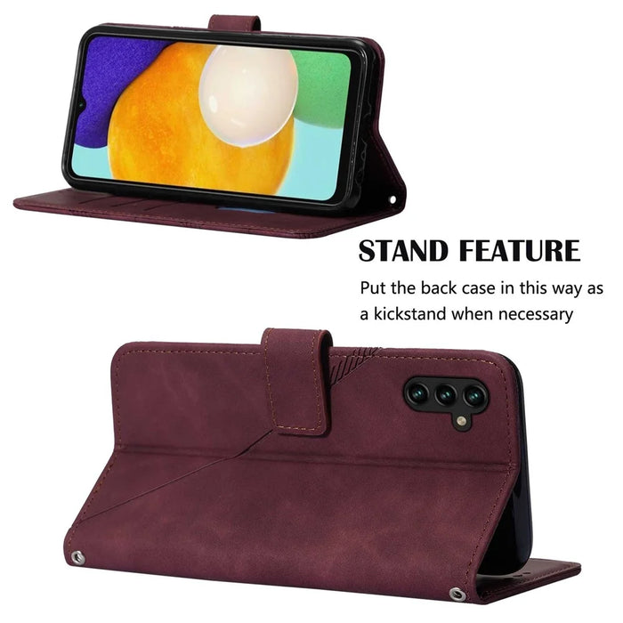 For Samsung Galaxy A54 5G Leather Case with Hand Strap Wallet Stand Phone Cover - Wine Red - 3