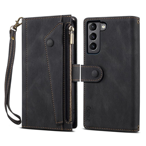 ESEBLE Star Series Drop-proof Phone Case for Samsung Galaxy S23+, PU Leather Multi-functional Magnetic Closure Wallet Stand Cell Phone Cover with Hand Strap - Black - 1