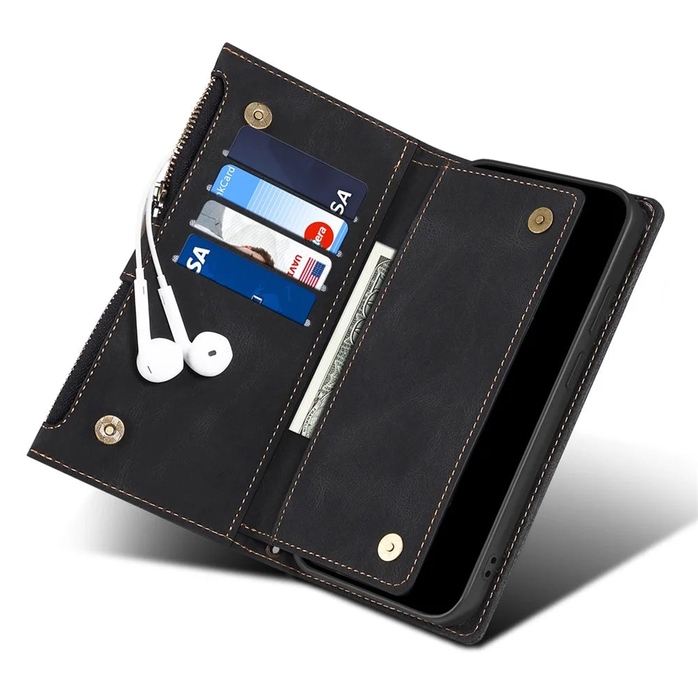 ESEBLE Star Series Drop-proof Phone Case for Samsung Galaxy S23+, PU Leather Multi-functional Magnetic Closure Wallet Stand Cell Phone Cover with Hand Strap - Black - 5