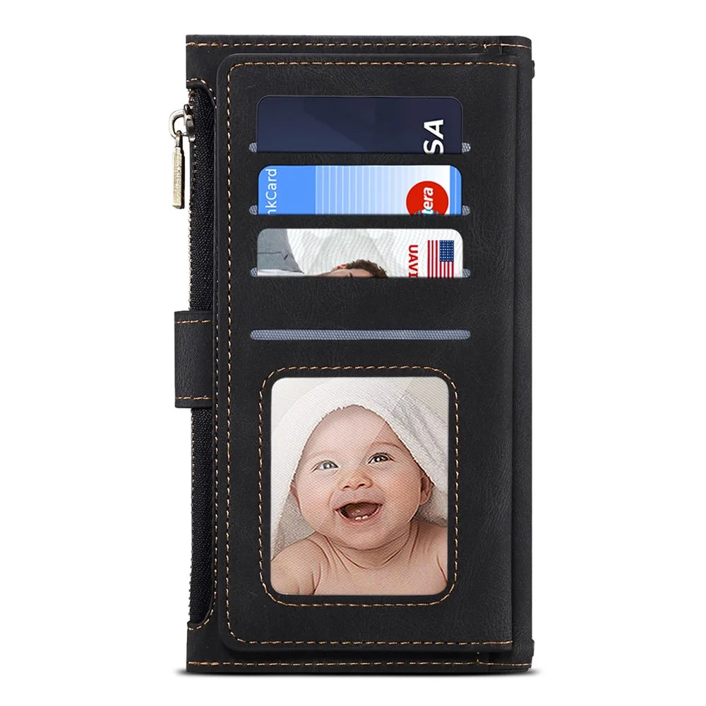 ESEBLE Star Series Flip Leather Wallet Case for Samsung Galaxy S23, PU Leather Multi-functional Zipper Pocket Stand Shockproof Cell Phone Cover with Hand Strap - Black - 6