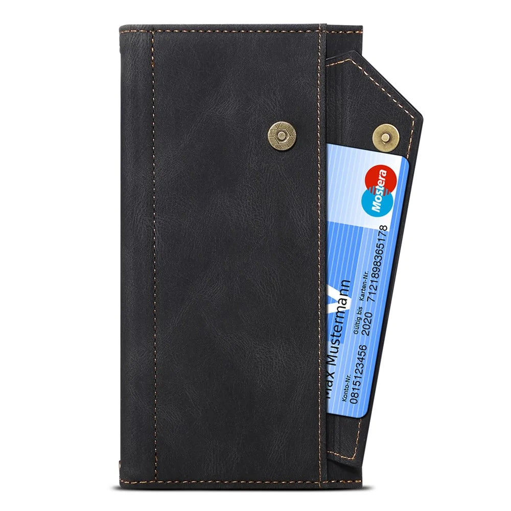ESEBLE Star Series Flip Leather Wallet Case for Samsung Galaxy S23, PU Leather Multi-functional Zipper Pocket Stand Shockproof Cell Phone Cover with Hand Strap - Black - 7