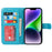 For iPhone 14 Plus R61 Texture Felled Seam PU Leather + TPU Viewing Stand Phone Case Pattern Imprinted Wallet Cover - Blue - 2