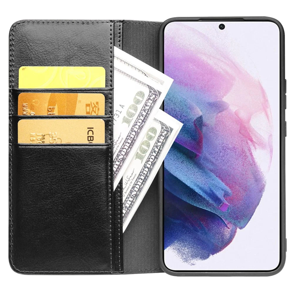 QIALINO For Samsung Galaxy S23 Genuine Leather Phone Case Drop-Proof Flip Cover Wallet Stand - Black - 2