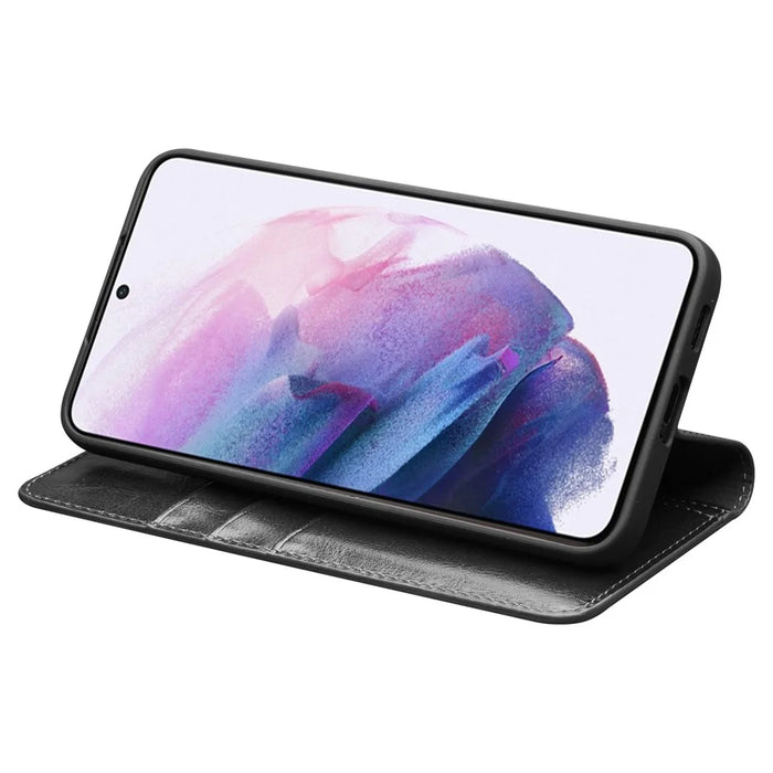 QIALINO For Samsung Galaxy S23 Genuine Leather Phone Case Drop-Proof Flip Cover Wallet Stand - Black - 3