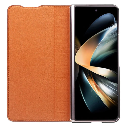 QIALINO Crocodile Texture Phone Case for Samsung Galaxy Z Fold4 5G, Business Style Shockproof Cowhide Leather Phone Cover - Brown - 2