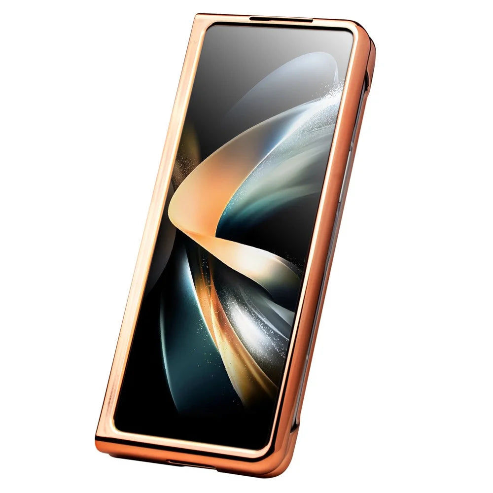 QIALINO Electroplating Phone Case for Samsung Galaxy Z Fold4 5G Hard PC Cover View Window Phone Case with Tempered Glass - Black - 4