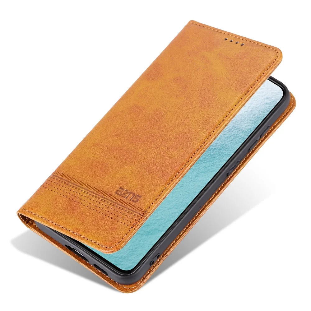 AZNS For Samsung Galaxy S23+ Cowhide Texture Phone Case PU Leather Adjustable Stand Wallet Magnetic Auto-absorbed Cover - Brown - 6