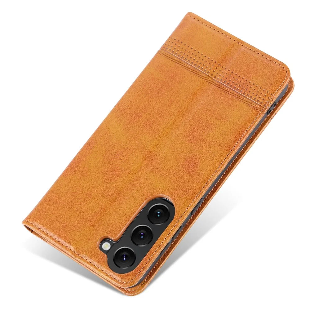 AZNS For Samsung Galaxy S23+ Cowhide Texture Phone Case PU Leather Adjustable Stand Wallet Magnetic Auto-absorbed Cover - Brown - 7