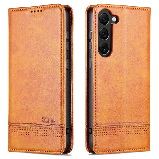 AZNS For Samsung Galaxy S23 Cowhide Texture Phone Case Full Protection PU Leather Stand Wallet Magnetic Auto-absorbed Cover - Brown - 1