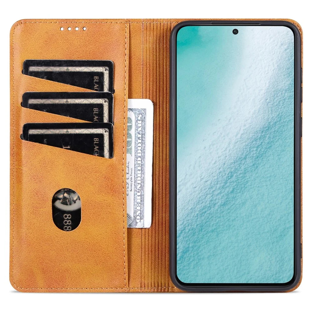 AZNS For Samsung Galaxy S23 Cowhide Texture Phone Case Full Protection PU Leather Stand Wallet Magnetic Auto-absorbed Cover - Brown - 2