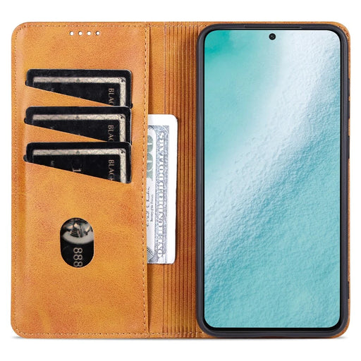 AZNS For Samsung Galaxy S23 Cowhide Texture Phone Case Full Protection PU Leather Stand Wallet Magnetic Auto-absorbed Cover - Brown - 2