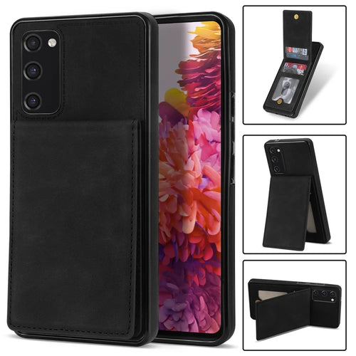 Back Cover for Samsung Galaxy S20 FE 4G / 5G / FE 2022 / S20 Lite, Solid Color Kickstand Phone Case RFID Blocking Multiple Card Slots Vertical Flip PU Leather Coated TPU Shell - Black - 1