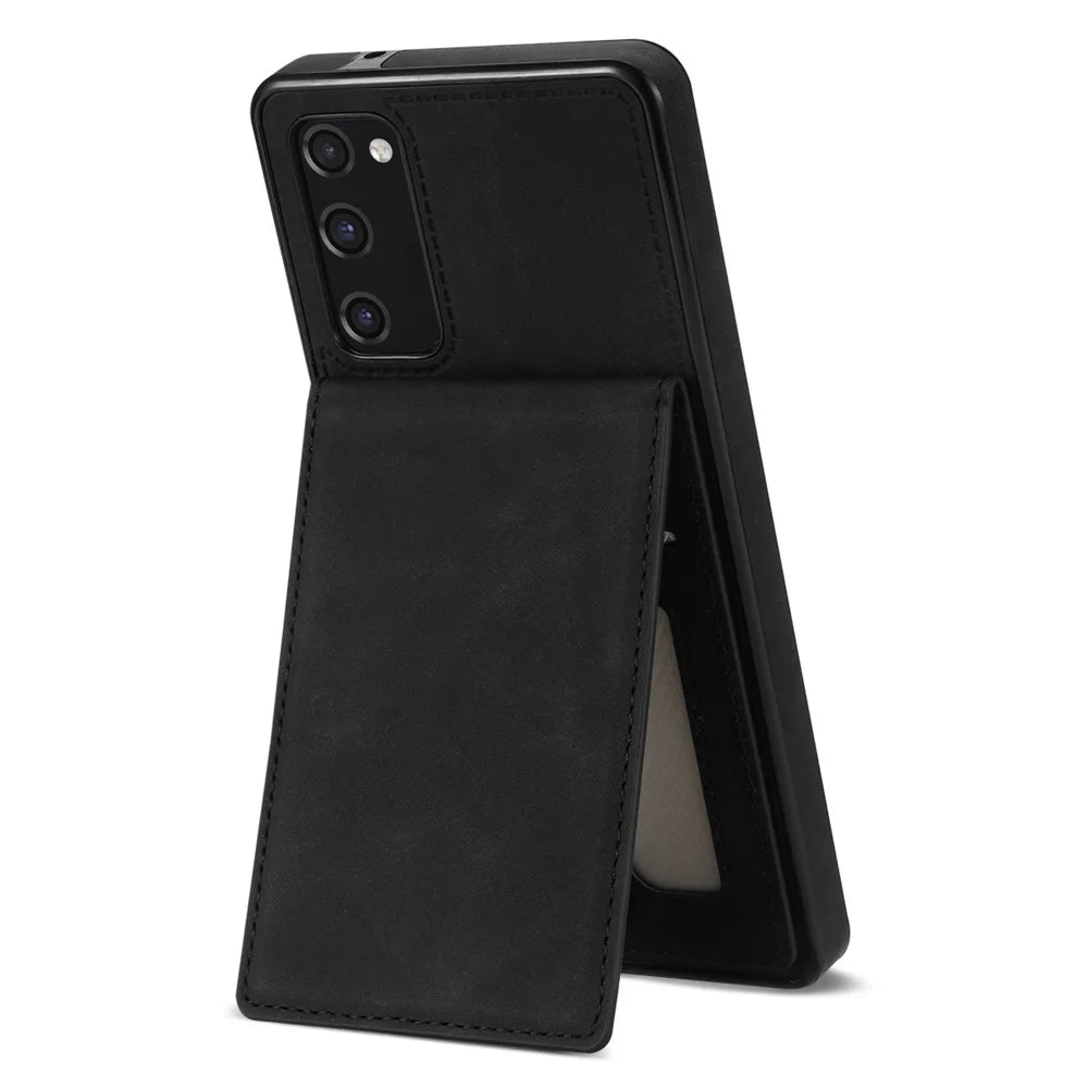 Back Cover for Samsung Galaxy S20 FE 4G / 5G / FE 2022 / S20 Lite, Solid Color Kickstand Phone Case RFID Blocking Multiple Card Slots Vertical Flip PU Leather Coated TPU Shell - Black - 3