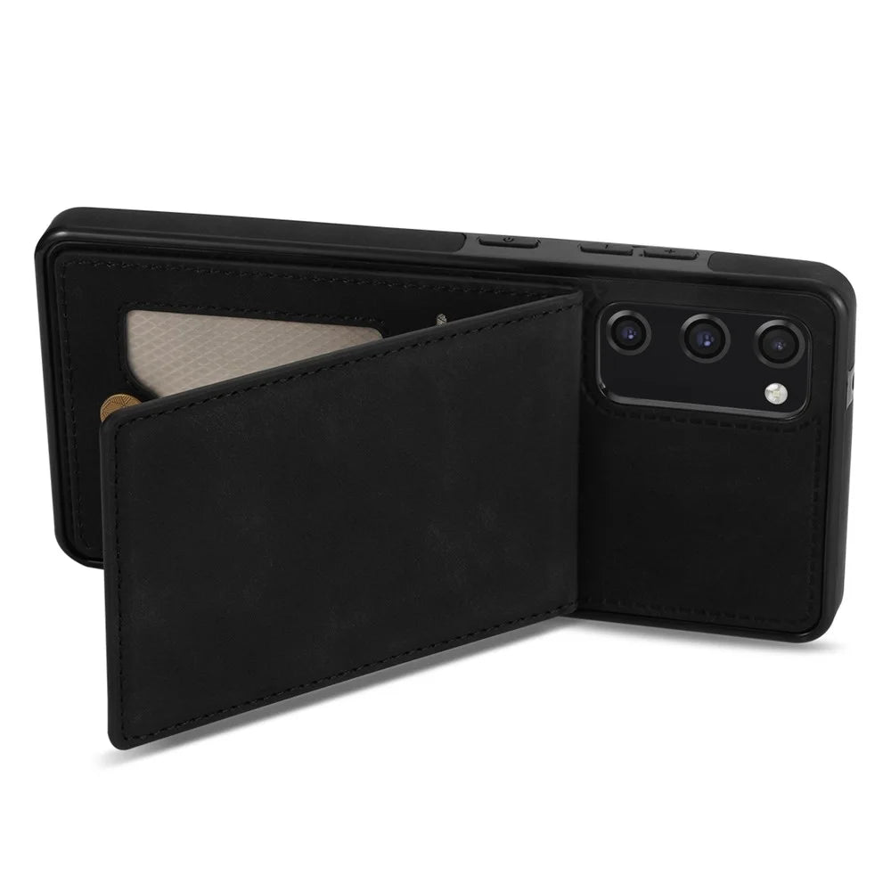 Back Cover for Samsung Galaxy S20 FE 4G / 5G / FE 2022 / S20 Lite, Solid Color Kickstand Phone Case RFID Blocking Multiple Card Slots Vertical Flip PU Leather Coated TPU Shell - Black - 4