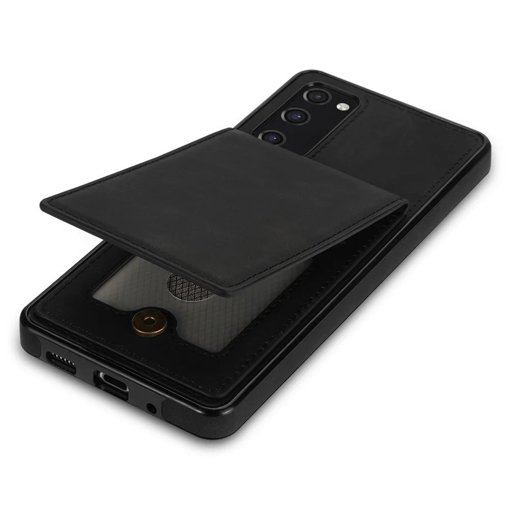 Back Cover for Samsung Galaxy S20 FE 4G / 5G / FE 2022 / S20 Lite, Solid Color Kickstand Phone Case RFID Blocking Multiple Card Slots Vertical Flip PU Leather Coated TPU Shell - Black - 5