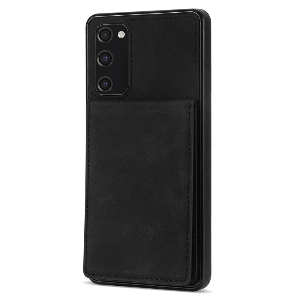 Back Cover for Samsung Galaxy S20 FE 4G / 5G / FE 2022 / S20 Lite, Solid Color Kickstand Phone Case RFID Blocking Multiple Card Slots Vertical Flip PU Leather Coated TPU Shell - Black - 6