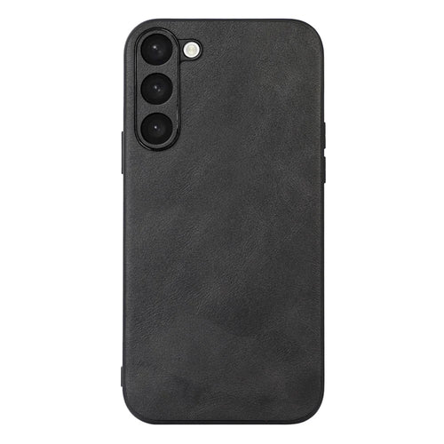 For Samsung Galaxy S23 Cowhide Texture PU Leather Coating Phone Case Hard PC Soft TPU Scratch-resistant Phone Cover - Black - 1