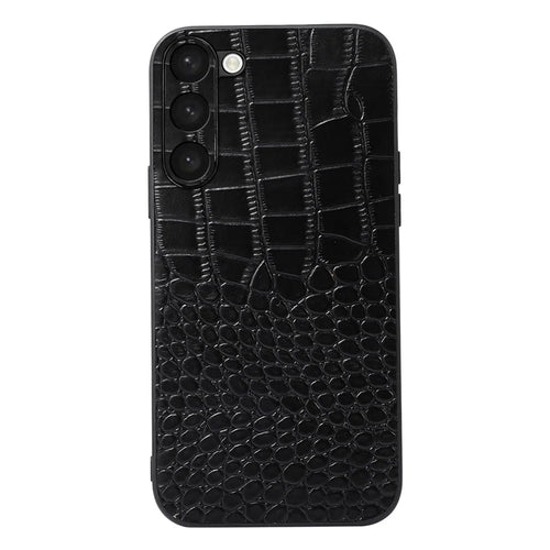 For Samsung Galaxy S23 Anti-shock Crocodile Texture Phone Case Genuine Cowhide Leather Coated PC+TPU Scratch-resistant Cell Phone Cover - Black - 1