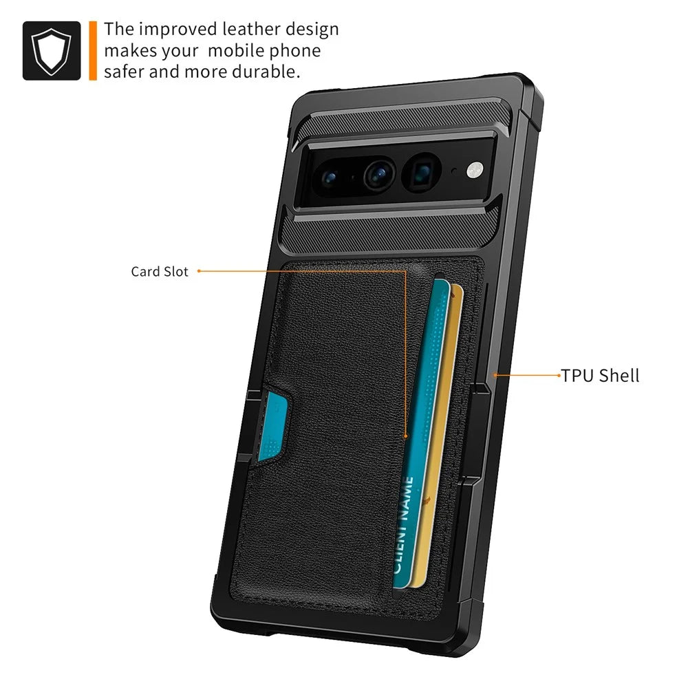 For Google Pixel 7 Pro 5G ZM02 Shockproof Reinforced Corner Phone Case with Card Slot PU Leather + TPU Anti-fall Phone Back Cover - 2