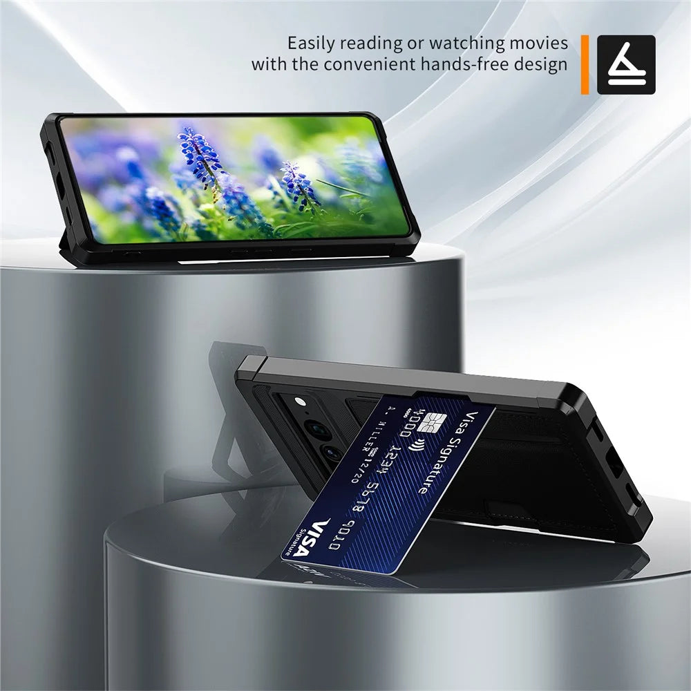 For Google Pixel 7 Pro 5G ZM02 Shockproof Reinforced Corner Phone Case with Card Slot PU Leather + TPU Anti-fall Phone Back Cover - 3