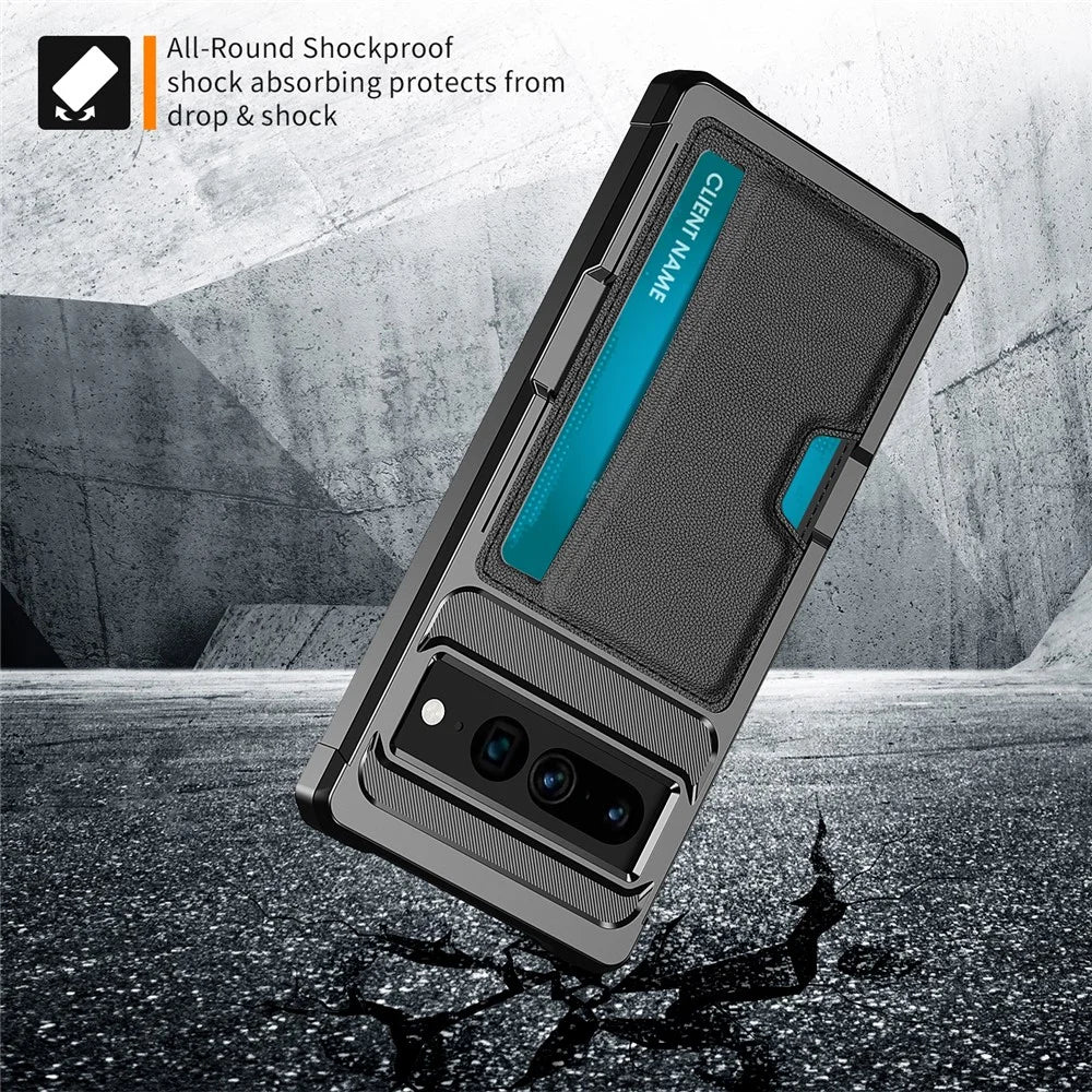 For Google Pixel 7 Pro 5G ZM02 Shockproof Reinforced Corner Phone Case with Card Slot PU Leather + TPU Anti-fall Phone Back Cover - 4