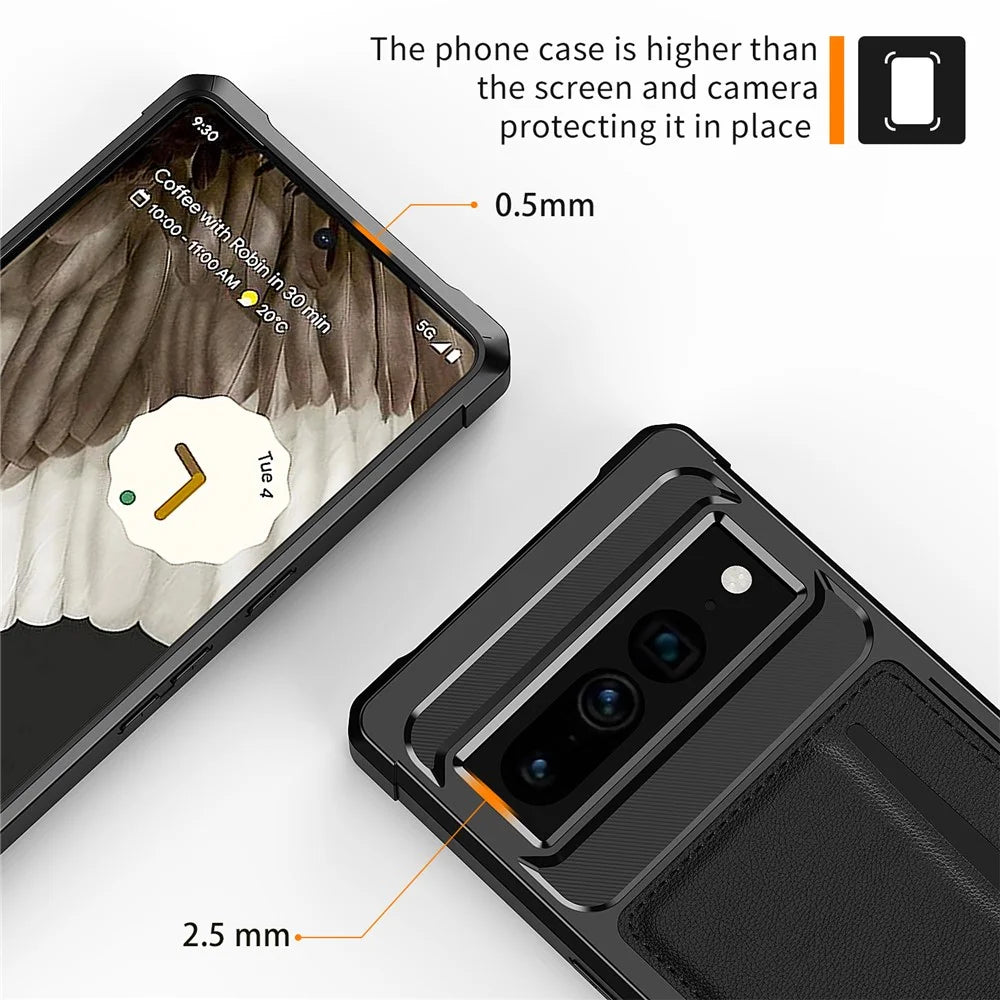 For Google Pixel 7 Pro 5G ZM02 Shockproof Reinforced Corner Phone Case with Card Slot PU Leather + TPU Anti-fall Phone Back Cover - 7