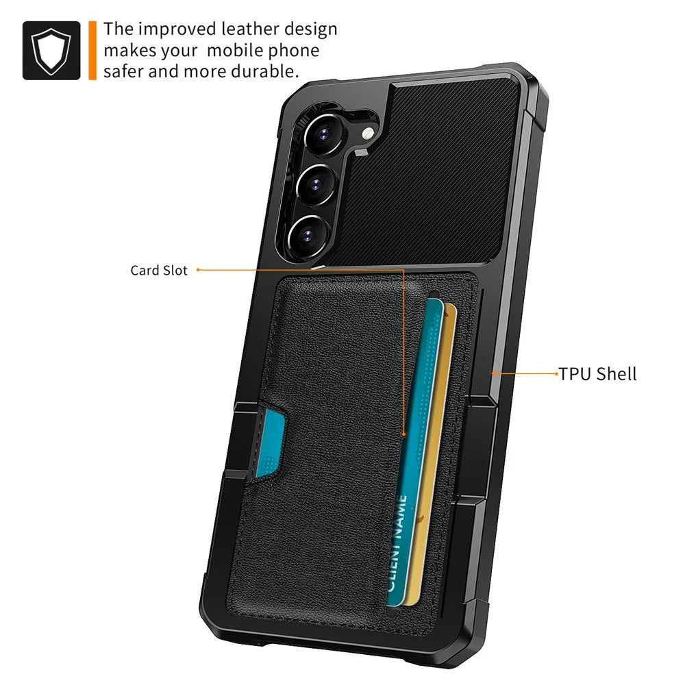 For Samsung Galaxy S23 ZM02 Anti-drop Reinforced Corner Protective Phone Case with Card Slot PU Leather + TPU Wear-resistant Phone Back Cover - 2