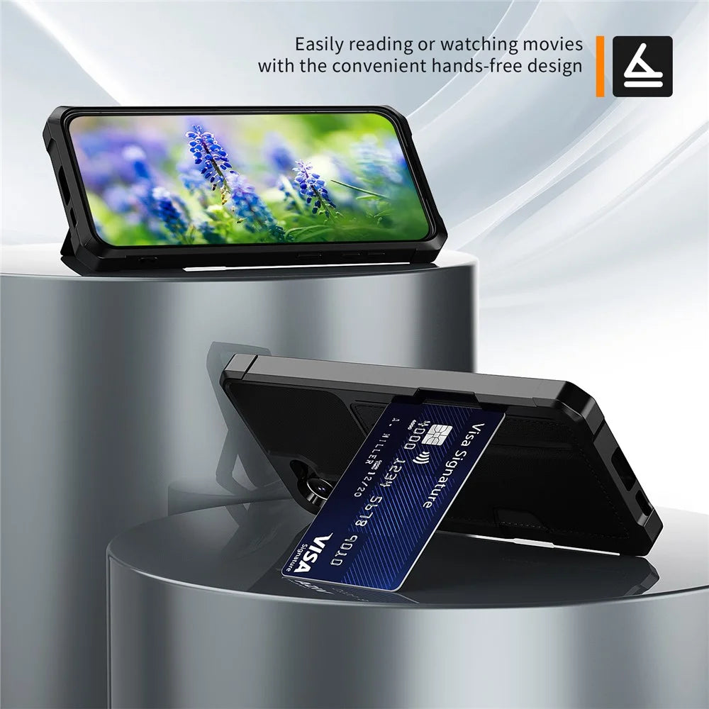 For Samsung Galaxy S23 ZM02 Anti-drop Reinforced Corner Protective Phone Case with Card Slot PU Leather + TPU Wear-resistant Phone Back Cover - 3