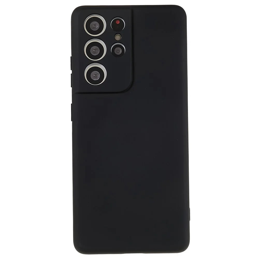 For Samsung Galaxy S21 Ultra 5G Soft TPU Phone Case Liquid Silicone Texture Arc Edge 2.0mm Thick Anti-Scratch Cover - Black - 1