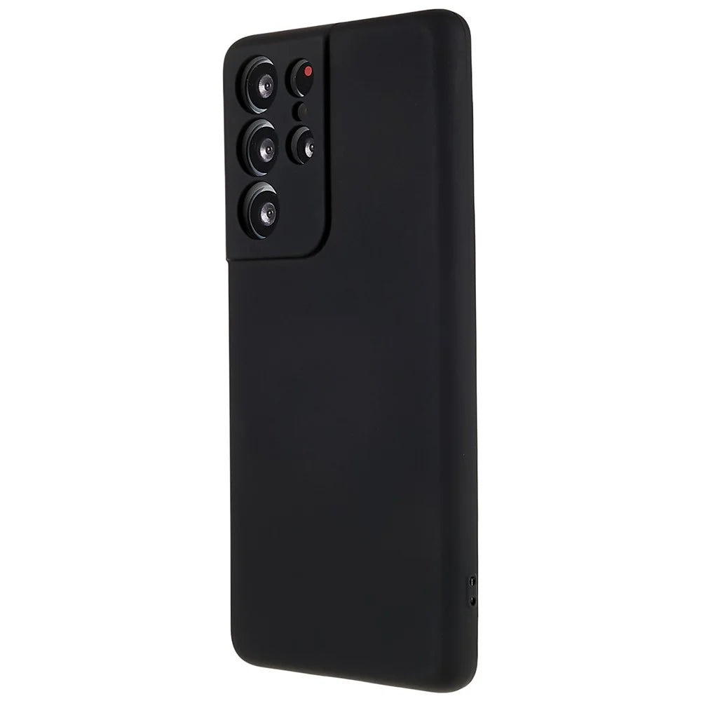 For Samsung Galaxy S21 Ultra 5G Soft TPU Phone Case Liquid Silicone Texture Arc Edge 2.0mm Thick Anti-Scratch Cover - Black - 2