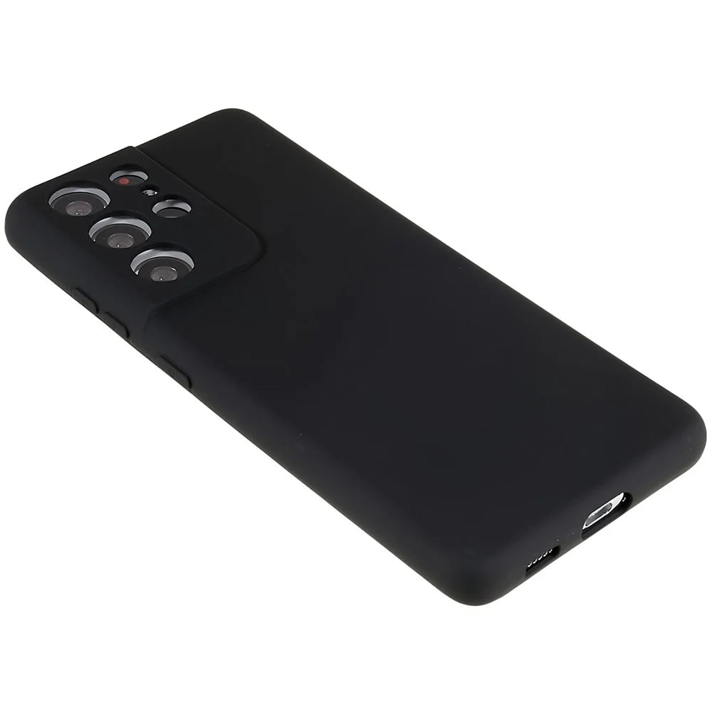 For Samsung Galaxy S21 Ultra 5G Soft TPU Phone Case Liquid Silicone Texture Arc Edge 2.0mm Thick Anti-Scratch Cover - Black - 4