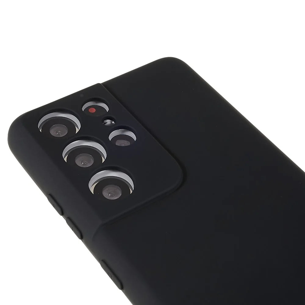 For Samsung Galaxy S21 Ultra 5G Soft TPU Phone Case Liquid Silicone Texture Arc Edge 2.0mm Thick Anti-Scratch Cover - Black - 7