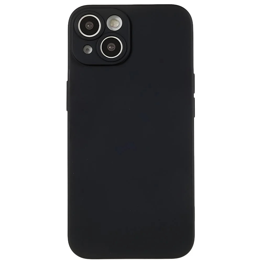 For iPhone 14 Plus Precise Cutout Camera Protection Phone Case Liquid Silicone Texture Soft TPU Arc Edge 2.0mm Thick Shockproof Cover - Black - 1