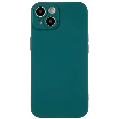 For iPhone 14 Liquid Silicone Texture Soft Touch TPU Case 2.0mm Thick Precise Cutout Camera Protection Arc Edge Phone Cover - Midnight Green - 1