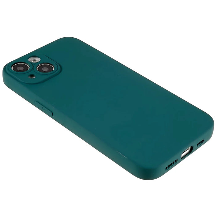 For iPhone 14 Liquid Silicone Texture Soft Touch TPU Case 2.0mm Thick Precise Cutout Camera Protection Arc Edge Phone Cover - Midnight Green - 5