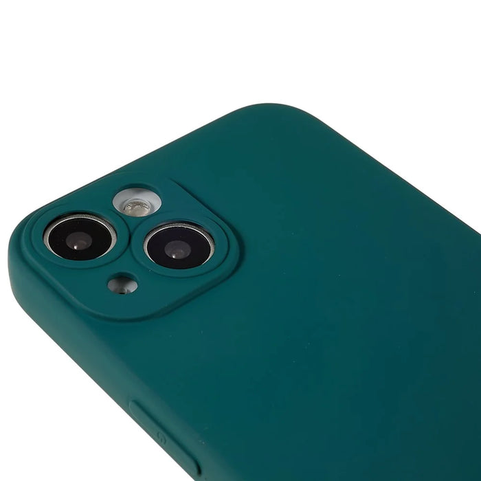 For iPhone 14 Liquid Silicone Texture Soft Touch TPU Case 2.0mm Thick Precise Cutout Camera Protection Arc Edge Phone Cover - Midnight Green - 7