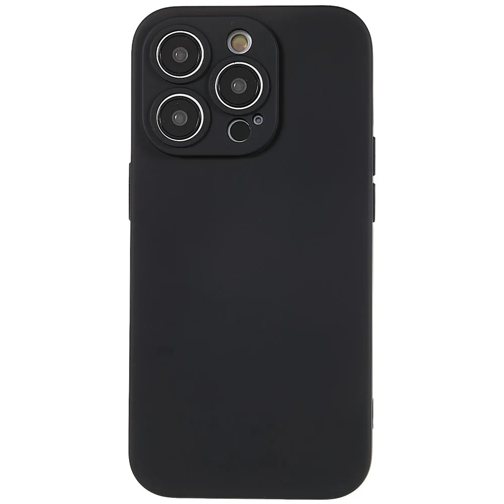 For iPhone 14 Pro Max Precise Cutout Liquid Silicone Texture Back Case Arc Edge  2.0mm Thick TPU Anti-Scratch Phone Cover - Black - 1