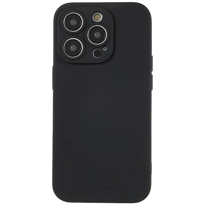 For iPhone 14 Pro Max Precise Cutout Liquid Silicone Texture Back Case Arc Edge  2.0mm Thick TPU Anti-Scratch Phone Cover - Black - 1