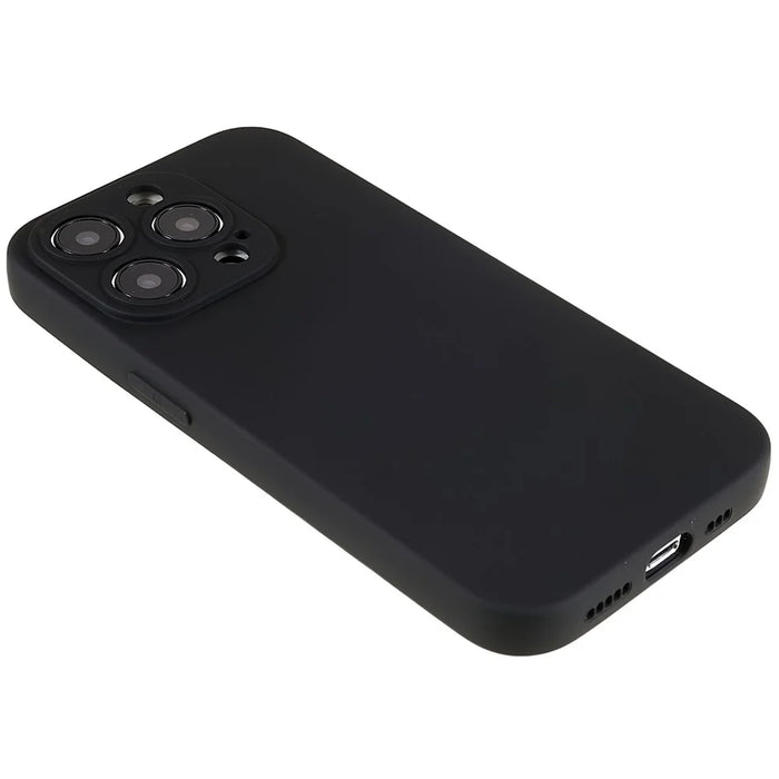 For iPhone 14 Pro Max Precise Cutout Liquid Silicone Texture Back Case Arc Edge  2.0mm Thick TPU Anti-Scratch Phone Cover - Black - 5