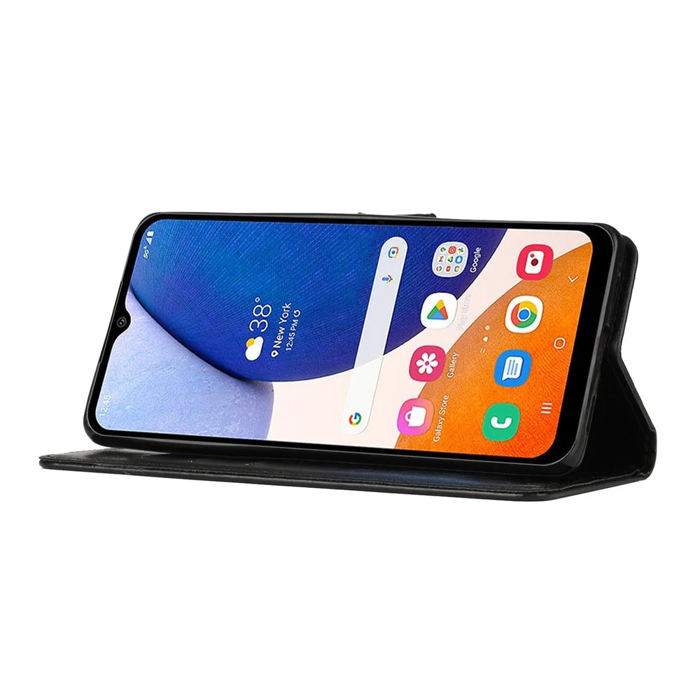 For Samsung Galaxy A14 5G / A14 4G Flower Butterfly Imprinted Phone Wallet Case PU Leather Foldable Stand Cover - Black - 2