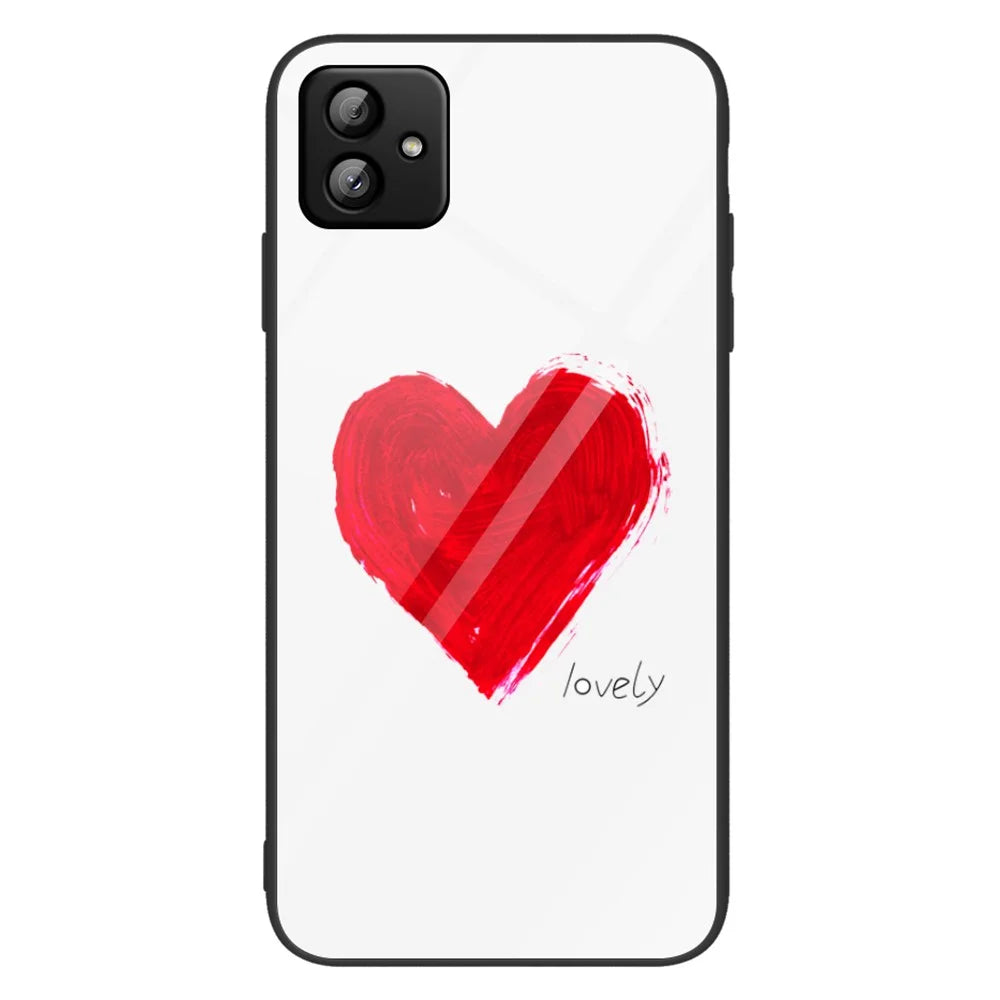 For Samsung Galaxy A04 4G (164.4 x 76.3 x 9.1 mm) Fingerprint Free TPU+PC+Tempered Glass Mobile Phone Case Stylish Pattern Printing Cellphone Protective Cover - Lovely - 1