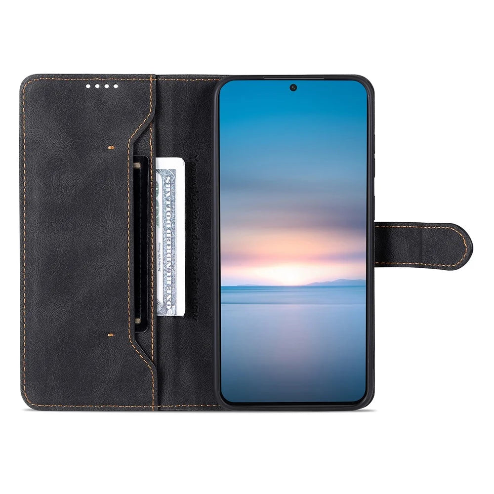 AZNS For Samsung Galaxy S23 PU Leather + TPU Full Protection Case Phone Wallet Stand Cover - Black - 2