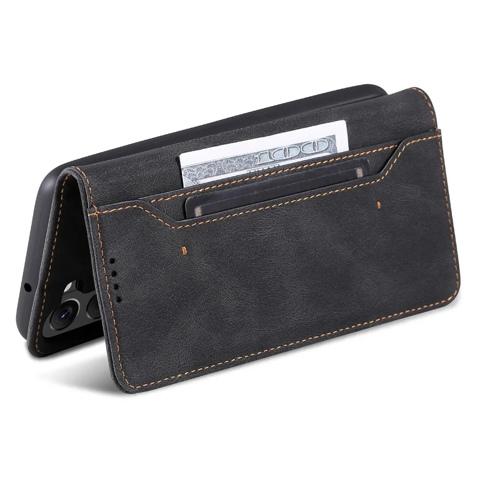 AZNS For Samsung Galaxy S23 PU Leather + TPU Full Protection Case Phone Wallet Stand Cover - Black - 5