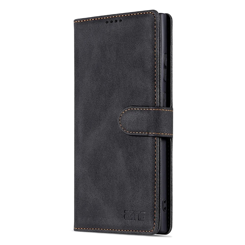 AZNS For Samsung Galaxy S23 Ultra PU Leather Wallet Stand Cover Magnetic Clasp Full Protection Phone Case - Black - 7