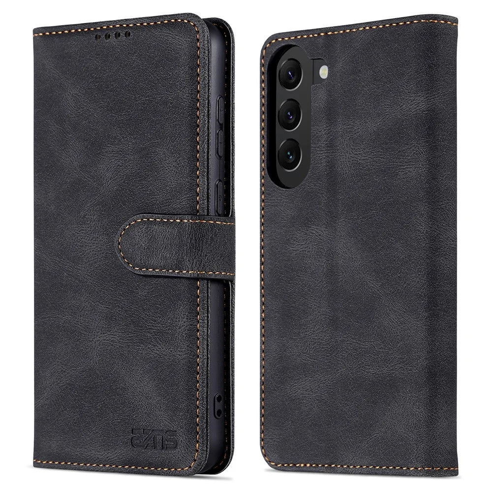 AZNS For Samsung Galaxy S23+ PU Leather Shockproof Phone Case Wallet Stand Folio Flip Cover - Black - 1