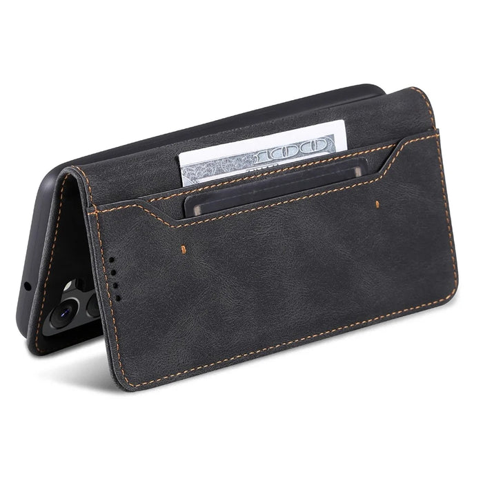 AZNS For Samsung Galaxy S23+ PU Leather Shockproof Phone Case Wallet Stand Folio Flip Cover - Black - 5