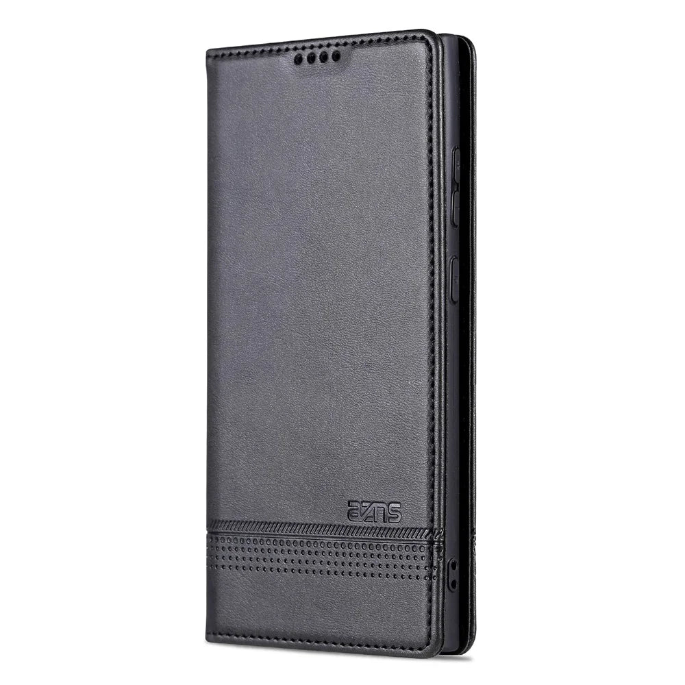 AZNS For Samsung Galaxy S23 Ultra Anti-scratch Cowhide Texture Stand Wallet Case PU Leather Magnetic Auto-absorbed Phone Cover - Black - 6