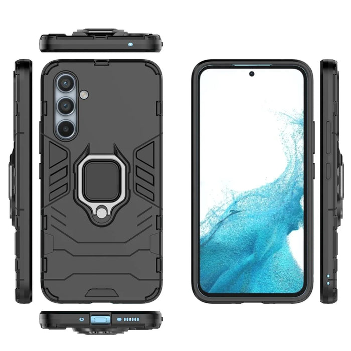For Samsung Galaxy A54 5G Ring Kickstand Phone Cover Hard PC + Soft TPU Shockproof Smartphone Case - Black - 6