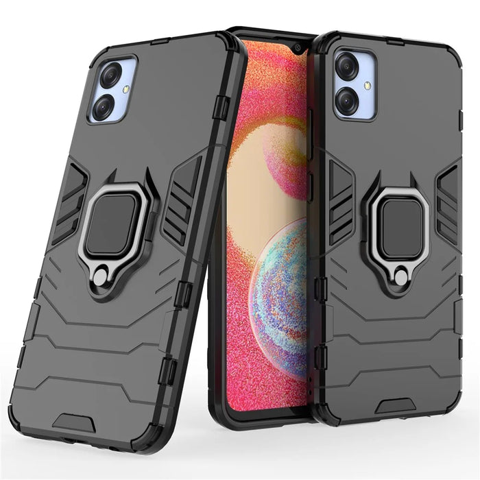 For Samsung Galaxy A04e 4G / F04 4G / M04 4G Ring Kickstand Phone Case PC+TPU Anti-scratch Protective Cover - Black - 5