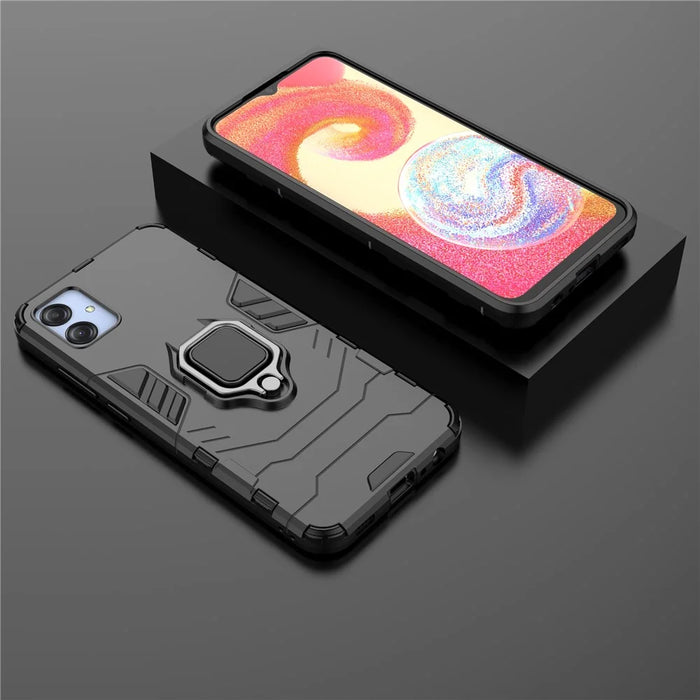 For Samsung Galaxy A04e 4G / F04 4G / M04 4G Ring Kickstand Phone Case PC+TPU Anti-scratch Protective Cover - Black - 7